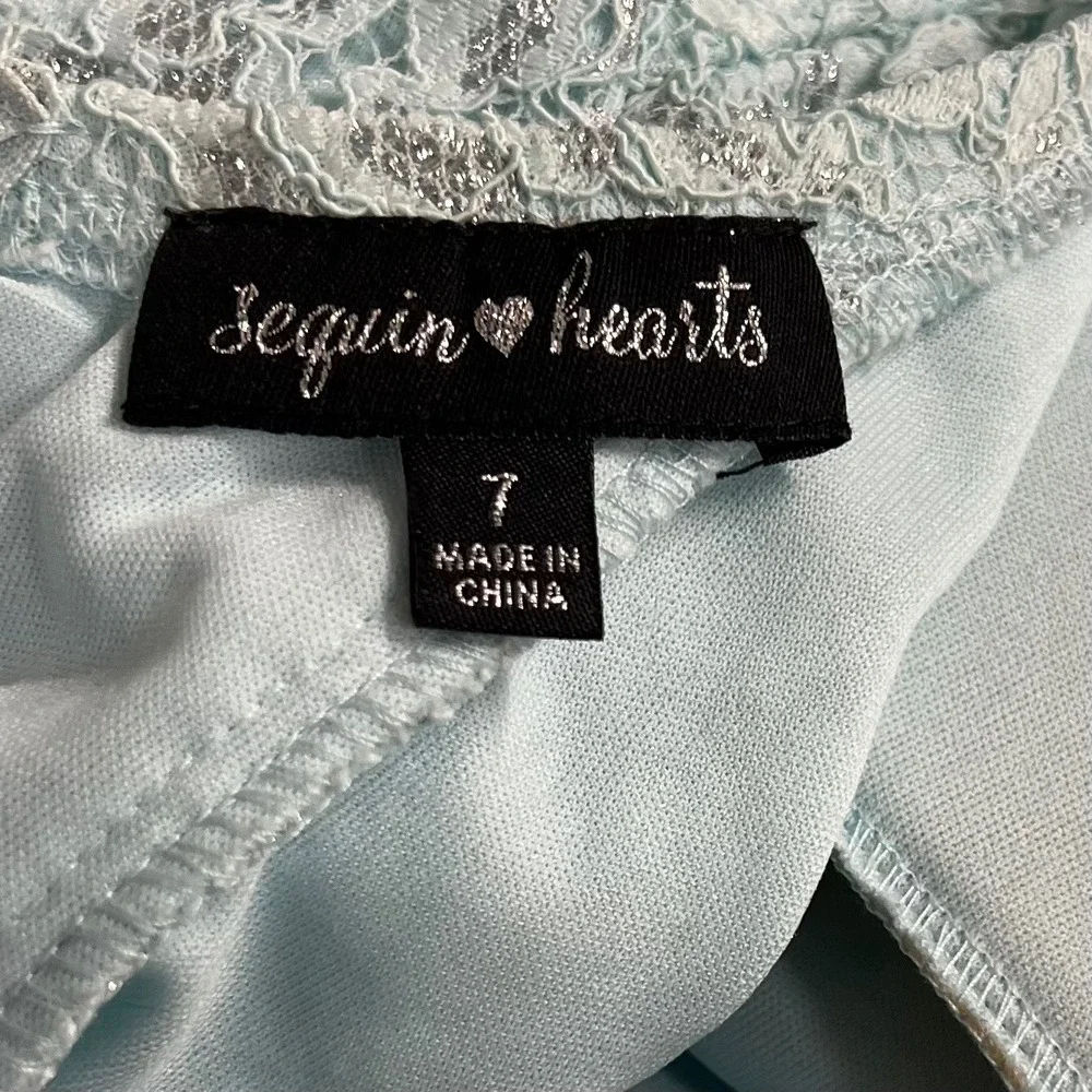 Sequin Hearts Light Blue Lace Beaded Halter Mermaid Formal Prom‎ Dress Size 7
